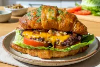 Layered with melty cheese and caramelized onions, this Croissant Smash Burger is one of the best Food Ideas To Make With Ground Beef.