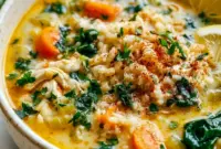 Easy Chicken and Rice Soup – A Cozy Fall Soup Recipe Ladled into a bowl with fresh parsley, this Easy Chicken And Rice Soup is one of the coziest Cozy Fall Recipes Dinner options around.