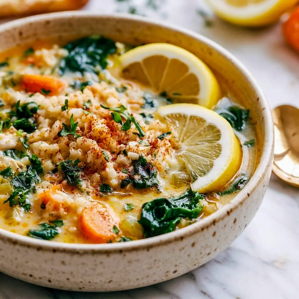 A close-up of the golden broth shows why this Easy Chicken And Rice Soup stands out among other Fall Soup Ideas.