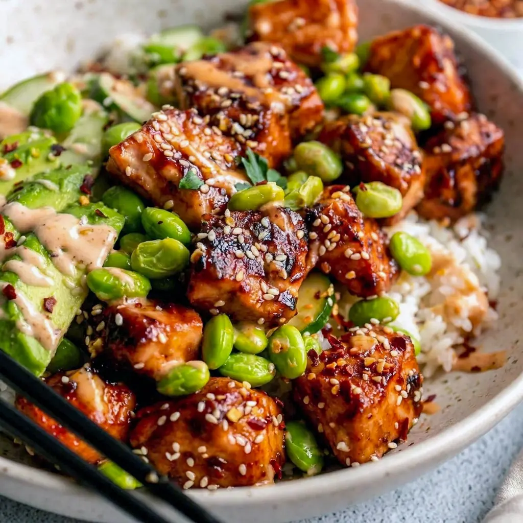 Packed with fresh veggies, these Honey Sriracha Salmon Bowls rank among the best Salmon Bowls Healthy Dinners you can make this week.
