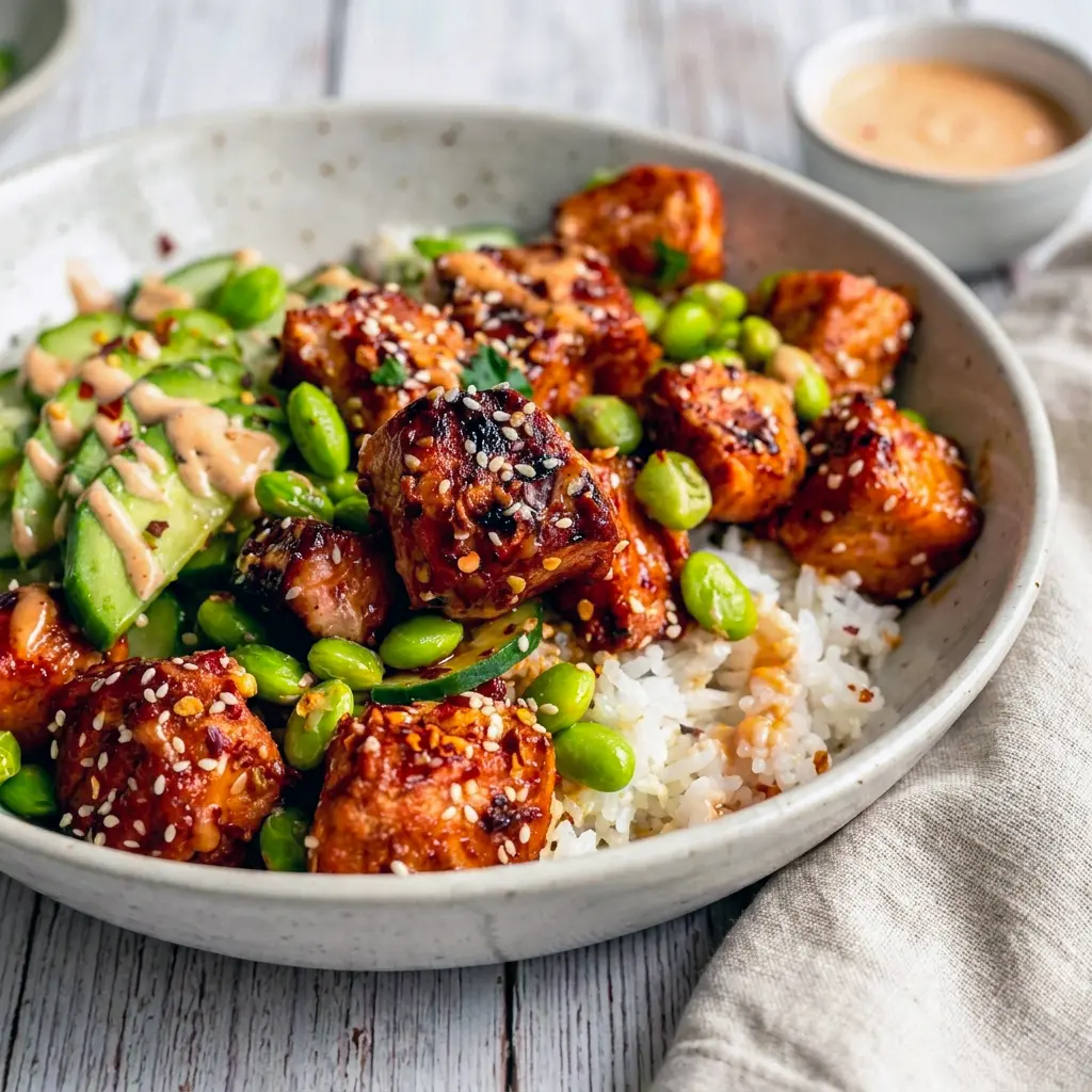 Crispy and glazed, these Honey Sriracha Salmon Bowls are one of the easiest Dinner Recipes Salmon Bowl fans can make in 20 minutes.
