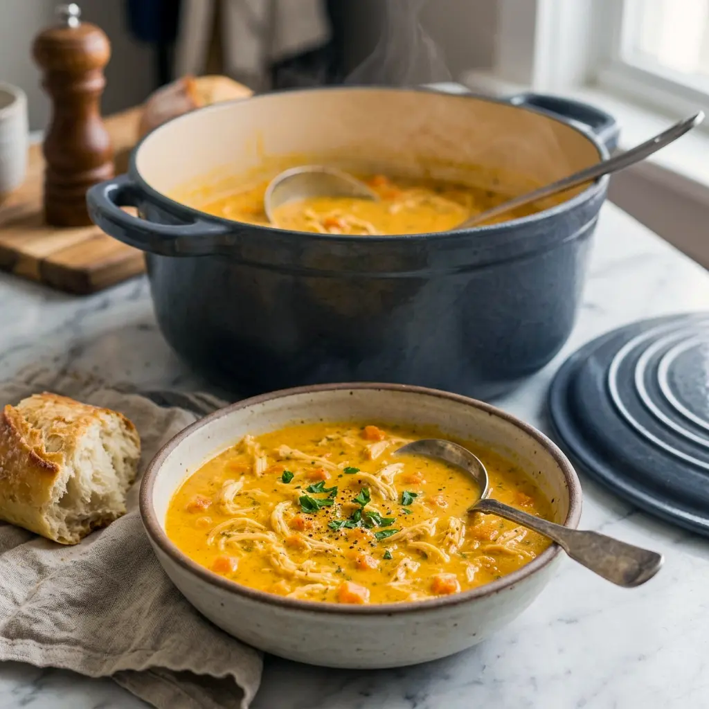 Topped with a swirl of Greek yogurt, this Pumpkin Chicken Soup is one of the easiest Healthy Fall Dinner Ideas you'll find this season.