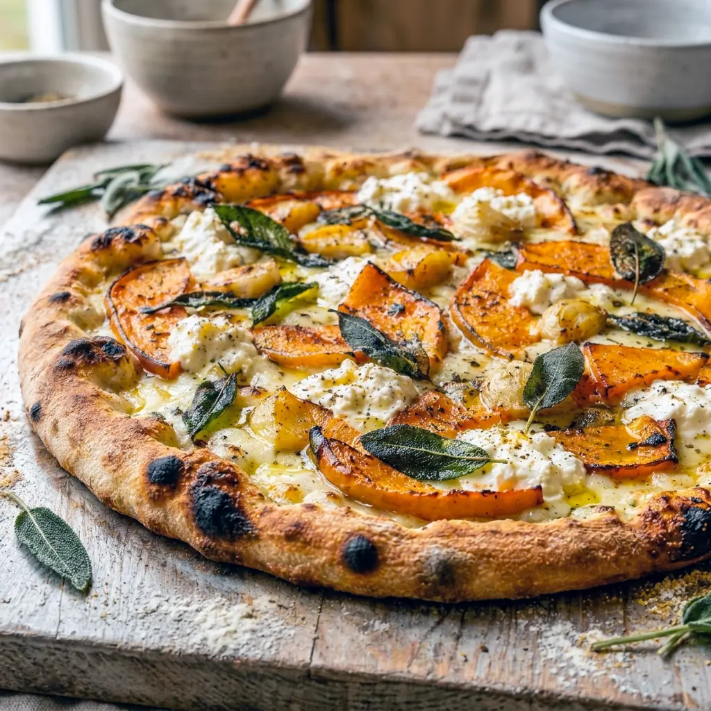 Crispy and golden from the air fryer, this Pumpkin Sage Ricotta Pizza stands out among other Interesting Pizzas.