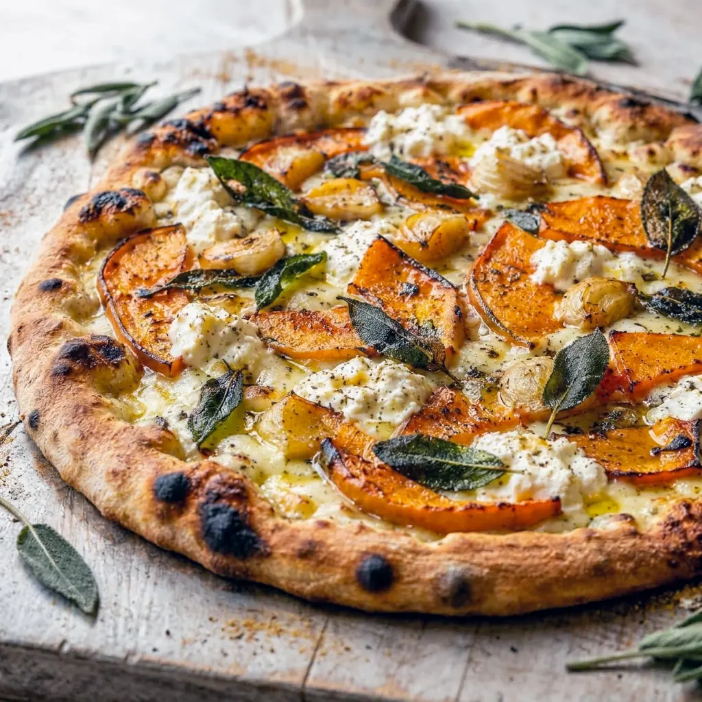 Sliced into appetizer-sized pieces, this Pumpkin Sage Ricotta Pizza makes a fun Thanksgiving Pizza starter for the holidays.