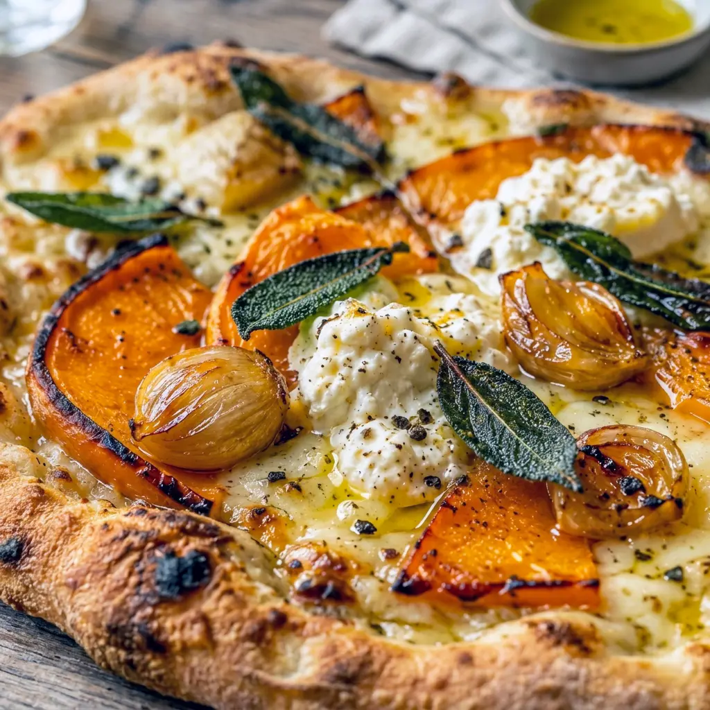 Topped with sausage and fresh sage, this Pumpkin Sage Ricotta Pizza is one of the coziest Autumn Pizza Recipes you'll find.