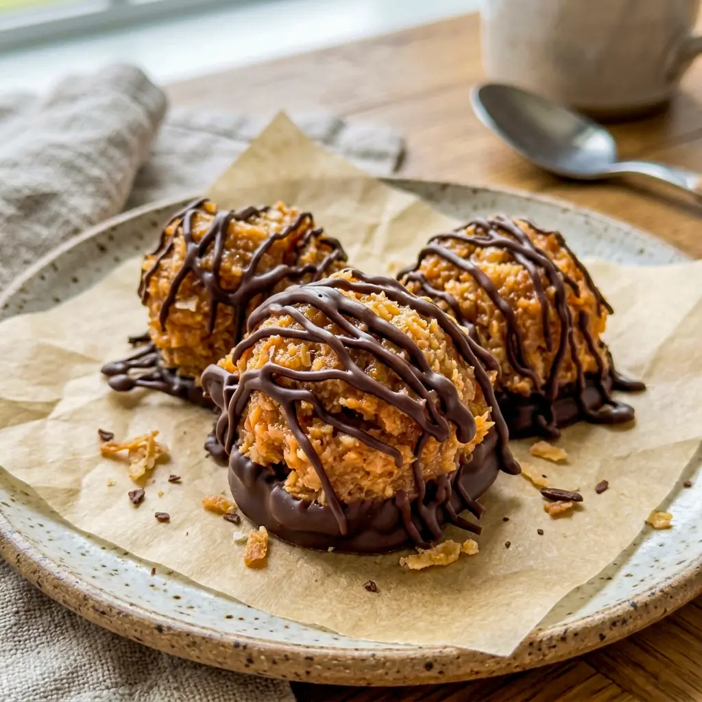 A tray of chocolate-drizzled Samoa Truffles makes the perfect Party Sweet Treats for your next get-together.