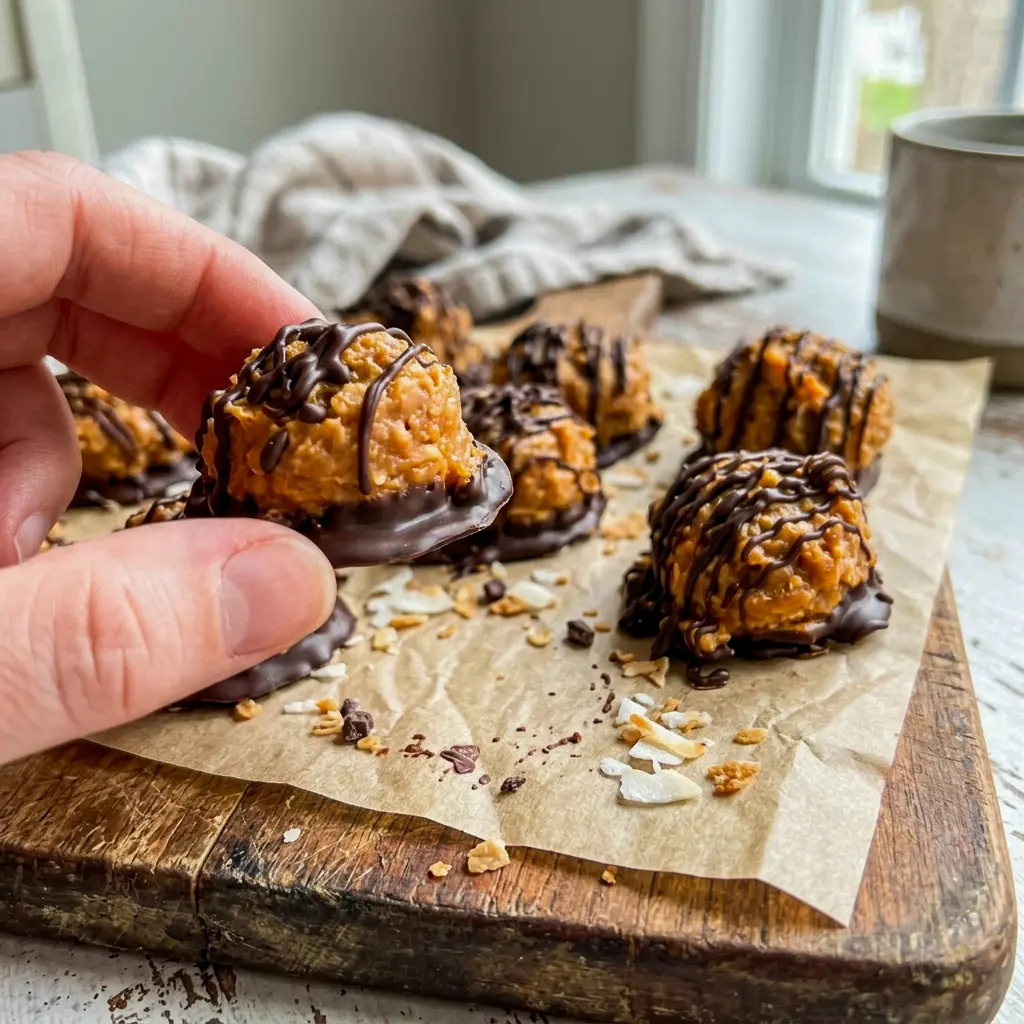 Served chilled at an outdoor gathering, these Samoa Truffles offer a sweet contrast next to a table of Savory Summer Snacks.