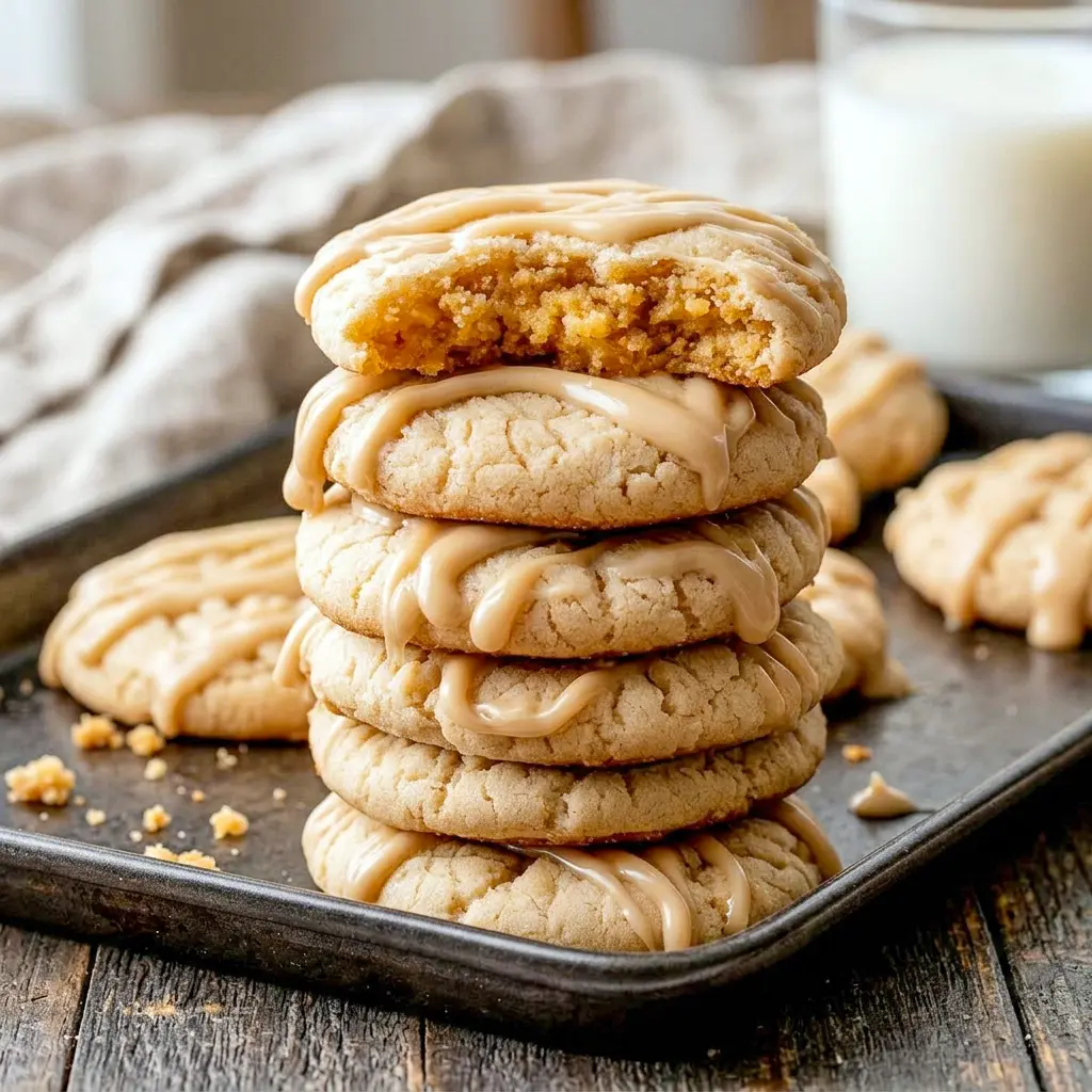Hands drizzling maple icing over Soft Maple Sugar Cookies, a cozy twist on a classic Sugar Cookie recipe.
