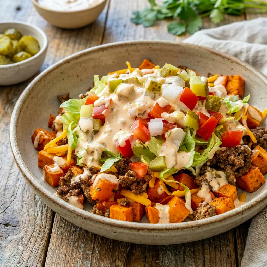 Packed into containers for the week, this Sweet Potato Burger Bowl is a top pick for Healthy Meal Prep.