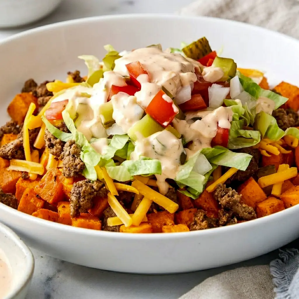 Topped with all the classic fixings, this Sweet Potato Burger Bowl offers all the flavor of Sweet Potato Burgers in bowl form.