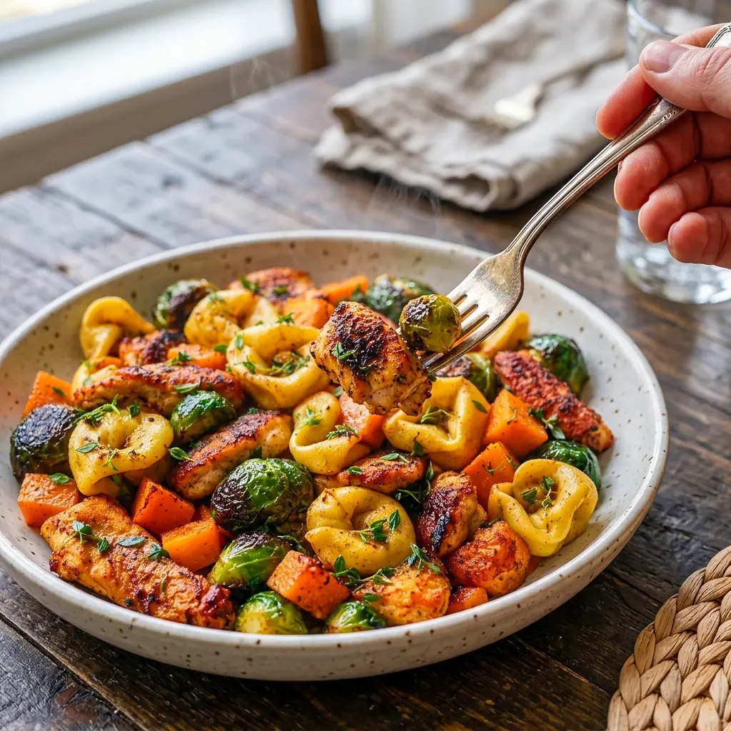 A close-up of the glossy garlic butter sauce shows why this Autumn Chicken Dinner with Roasted Vegetables is the perfect Dinner For A Cold evening.