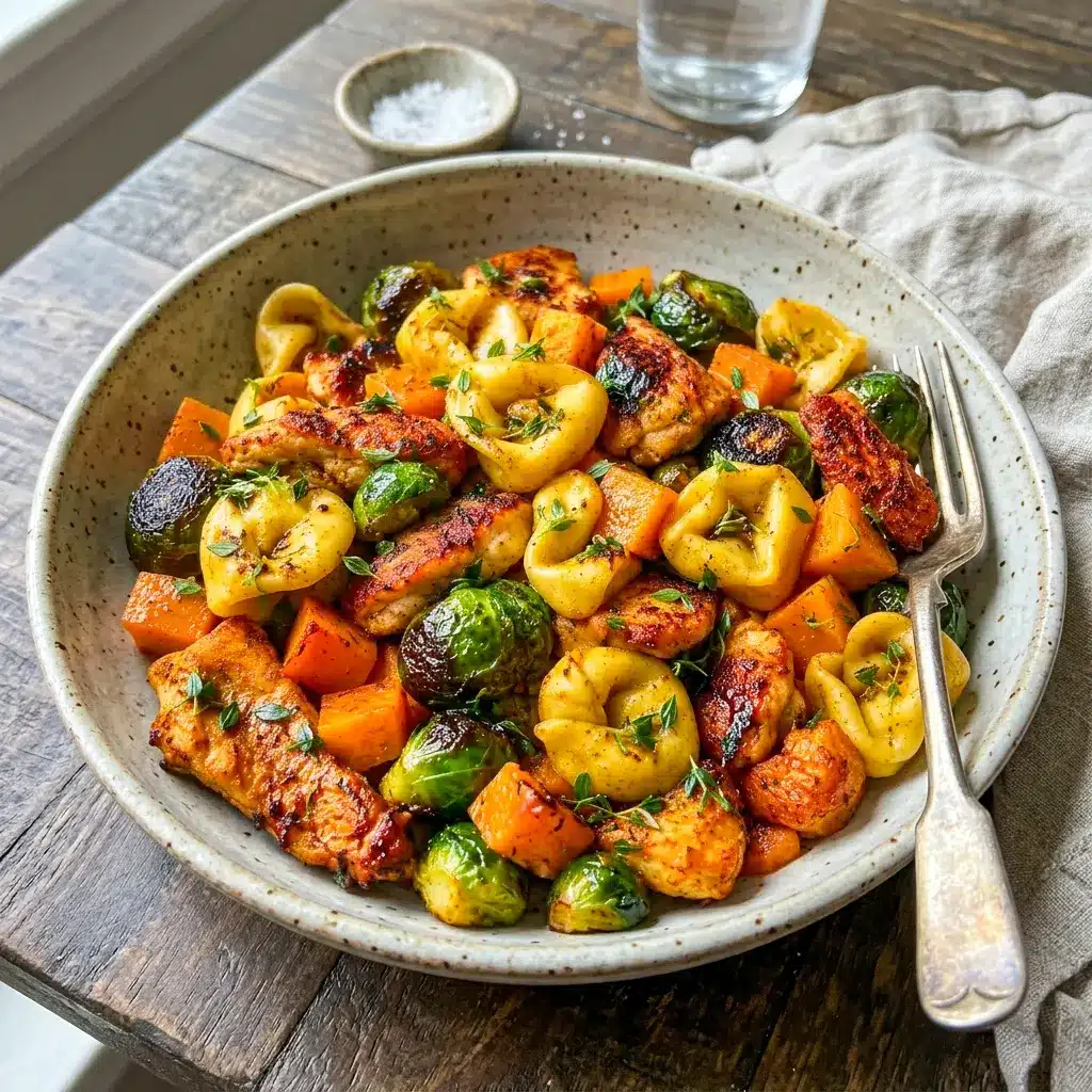 Tossed in garlic butter with tender chicken and cheese tortellini, this Autumn Chicken Dinner with Roasted Vegetables is one of the best Dinners With Butternut Squash you can make this season.