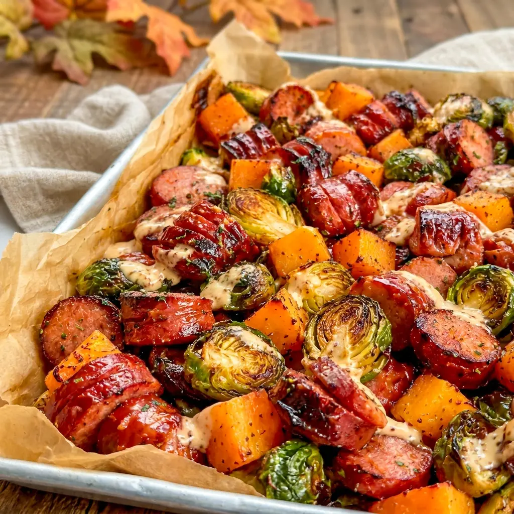 Everything roasts together on one rimmed baking sheet, so this Easy Sheet Pan Fall Dinner is a fresh twist on classic One Pot Meals.