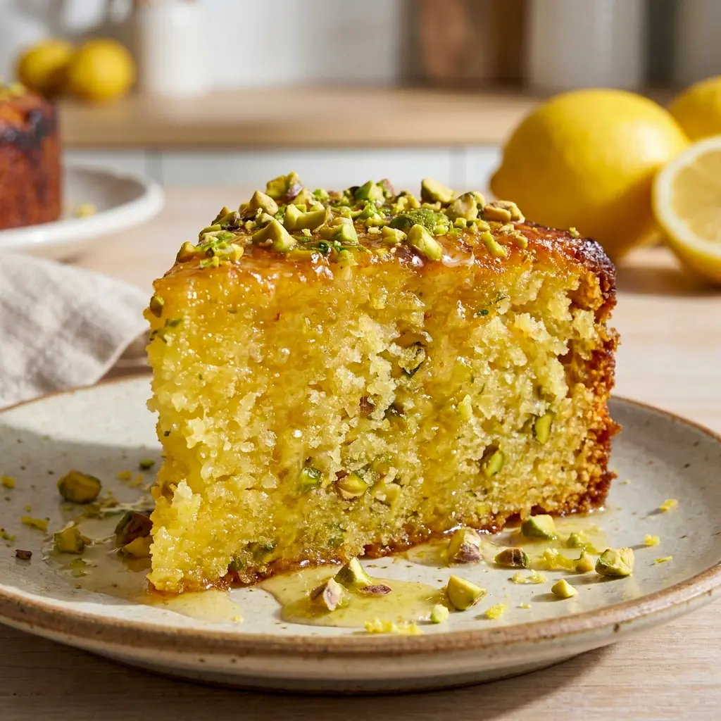 Topped with crunchy nuts and a glossy glaze, this Flourless Lemon Pistachio Cake is a stunning example of Olive Oil Cake Almond Flour baking.